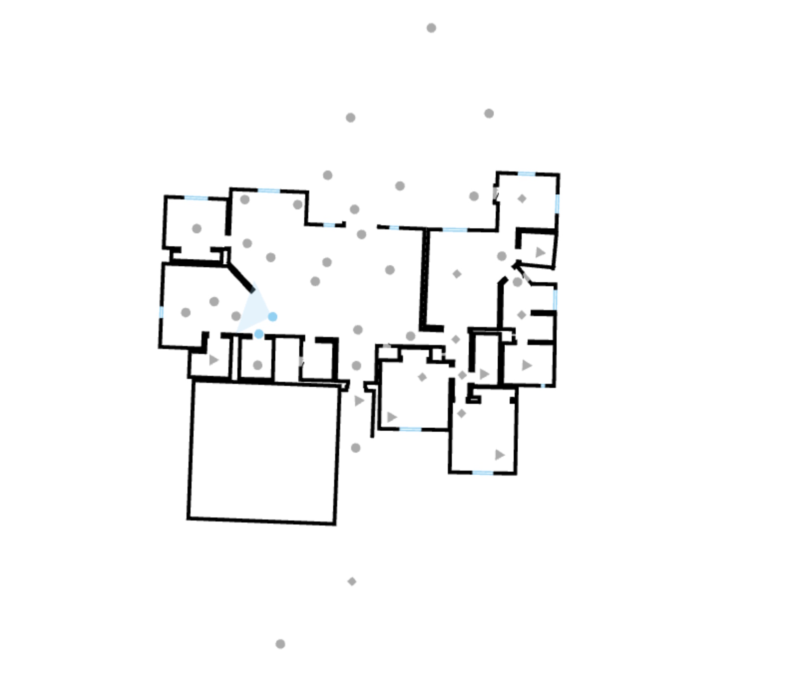 Doing progress on the floor plans: walls are more orthogonal, but walls thickness is not uniform and some elements are not well positionned yet